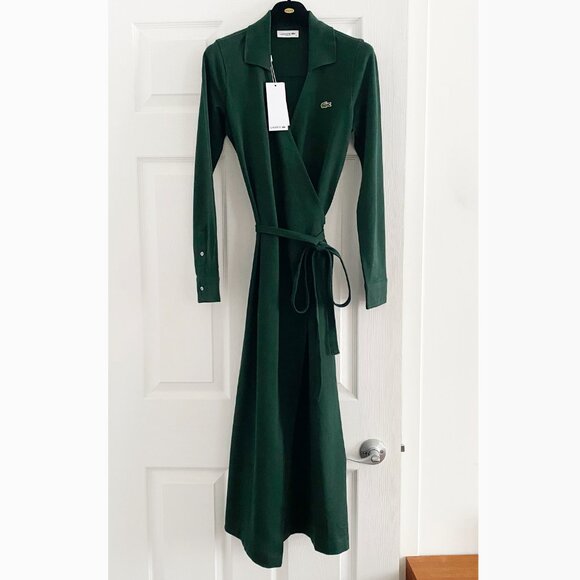 Lacoste Stretch Mini Piqué Wrap Polo Dress in Green, size 36 (fits size 2/4) - Picture 4 of 12